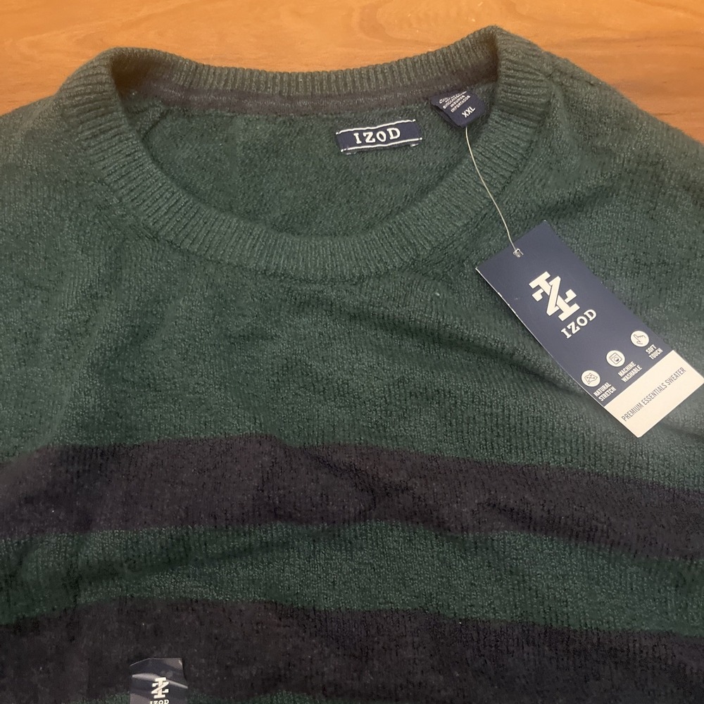 Izod Men's Rainforest Green Stripe Sweater Size XXL Cotton And Polyester Blend